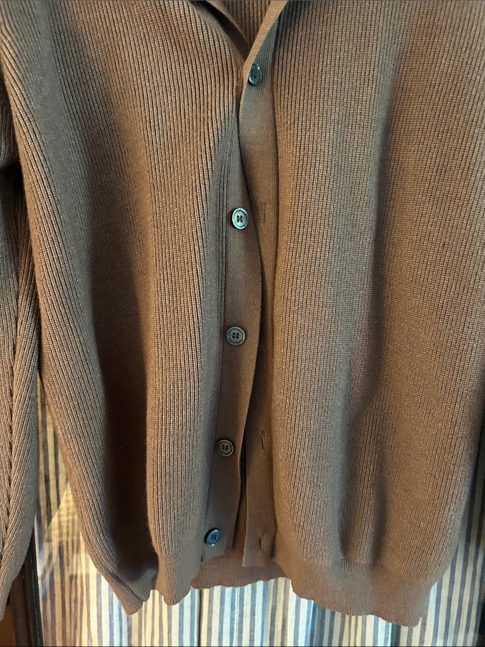 Brown Ribbed Collared Button-Front Cardigan - Picture 3 of 6